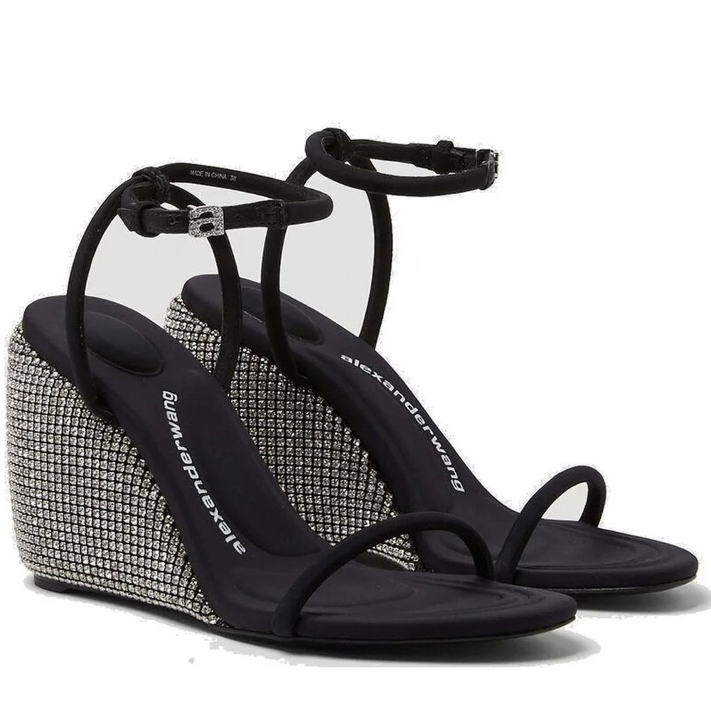 Alexander Wang Dahlia Crystal Ankle-Strap Wedge Sandals